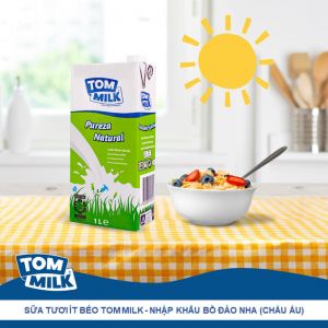 Sữa tươi ít béo tiệt trùng TOM milk hộp 1 lít